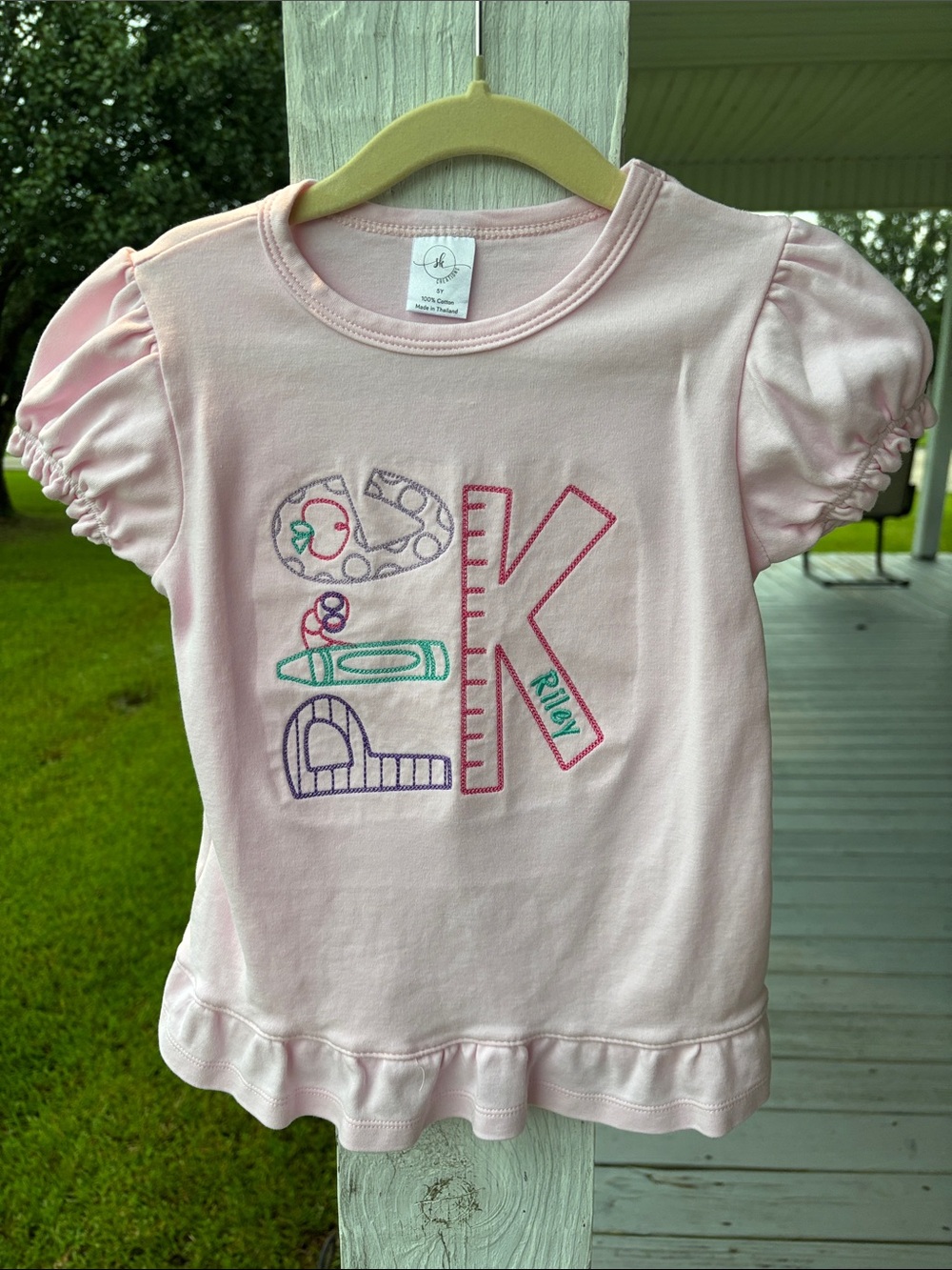 Back to School Pink Ruffle Hem Short Sleeve Tee